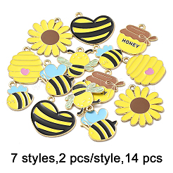 14 pieza de 7 estilos de colgantes de esmalte de aleación con temática de abejas&nbsp;FIND-FP0002-83