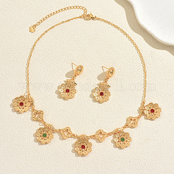 Vintage-Ohrstecker und Halsketten-Sets aus farbenfrohen Zirkonia-Blumen aus einer Legierung für Damen&nbsp;FH8546