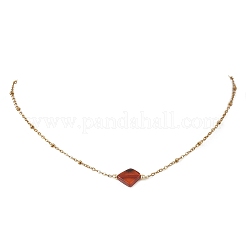 Colgante de rombo de ámbar natural y collar de cadena satélite de acero inoxidable 304 para mujer&nbsp;NJEW-JN06282