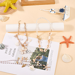 3 stücke 3 arten strand seestern legierung & abs imitation perle & shell anhänger halsketten für frauen&nbsp;NJEW-CY0001-05
