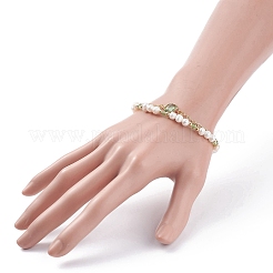 Bracciale multifilo con perle naturali e perline di vetro con catenelle in ottone da donna&nbsp;BJEW-TA00077-01