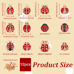 12 pièces 12 épingles en émail coccinella septempunctata avec strass&nbsp;JEWB-WH0023-46G