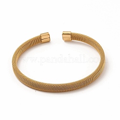 Offener Armreif aus 304 Edelstahl mit flachem Maschenmuster und Kette für Damen&nbsp;BJEW-C033-09