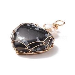 Colgantes de obsidiana de copo de nieve natural y perlas de agua dulce&nbsp;PALLOY-JF01661-02