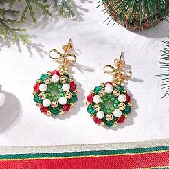 Weihnachtskranz Glasperlen Armbänder & Anhänger Halsketten & Ohrstecker Sets&nbsp;SJEW-MZ00013