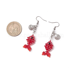 Boucles d'oreilles pendantes en forme de poisson avec perles de verre en acier inoxydable 304 en forme de coquillage&nbsp;EJEW-MZ00436-02