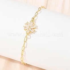 Bracelets en laiton pavés de zirconiums cubiques en forme de fleur pour femmes&nbsp;KK-CBA68DA-07B-G