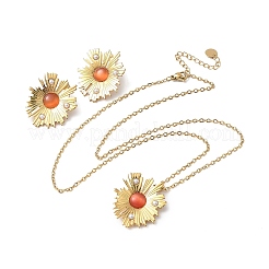 304 Edelstahl Blumenanhänger Halsketten & Ohrstecker Sets für Damen&nbsp;SJEW-B020-03G