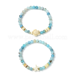 Ensemble de bracelets extensibles en agate naturelle patinée et turquoise synthétique pour femmes et hommes&nbsp;BJEW-JB13760-02