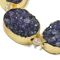 Fili di perle di cristallo di quarzo drusy naturale ovale tinto placcato oro&nbsp;G-F144-08