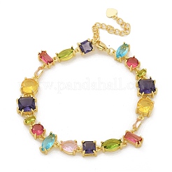 Pulseras de eslabones de circonita cúbica con micro pavé de latón para mujer&nbsp;BJEW-M091-01G