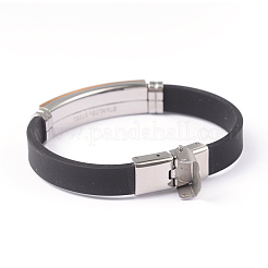 Bracelets en acier inoxydable 304 avec revêtement PVD sous vide et silicone&nbsp;BJEW-O134-01A
