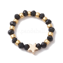 Anelli elastici in vetro con stella placcata oro e perline in ottone lunare&nbsp;RJEW-JR00660-03