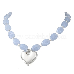 Colliers de perles ovales avec pendentif cœur en acrylique et imitation pierre précieuse pour femmes&nbsp;NJEW-JN06479-02