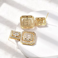 Orecchini pendenti in zircone chiaro con micro pavè di zirconi in ottone&nbsp;EJEW-G450-01G