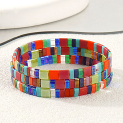 3 Stück handgewebte Vintage-Boho-Armbänder mit rechteckigen Glasperlen für Frauen&nbsp;BD5466