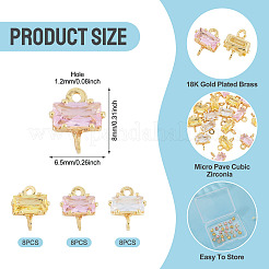 24 pz. 3 colori ottone pavé zirconia cubica rettangolo connettore charms&nbsp;KK-TA0009-18