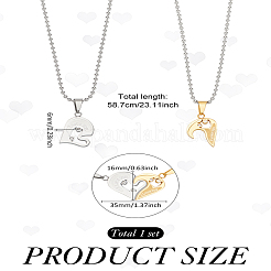 1 juego de collares de cadena de bolas con colgante de corazón de pareja de acero inoxidable para mujeres y hombres&nbsp;NJEW-LP0001-61C