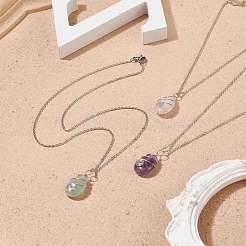 Collana di ciondoli di pietre preziose naturali avvolte in filo di rame a goccia&nbsp;NJEW-JN03927