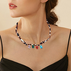Collier en alliage avec pendentif en verre coloré&nbsp;NJEW-SP0001-17B