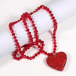 Valentinstag Herz Legierung Strass Anhänger Glasperlen Halsketten für Frauen&nbsp;FS-WG456B3-01