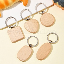 6 porte-clés en bois naturel 6 styles&nbsp;HJEW-FS0001-03