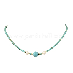 Colliers de perles rondes en turquoise synthétique et en perles de culture d'eau douce naturelles&nbsp;NJEW-JN06554-01