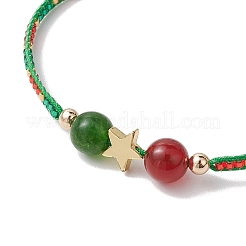 3 pièces 3 styles noël 8mm rond teint naturel malaisie jade et cornaline naturelle et perles de rocaille de verre bracelets de perles tressées&nbsp;BJEW-MZ00070