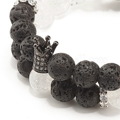 Juego de pulseras elásticas con cuentas redondas de roca volcánica y cuarzo crujido natural&nbsp;BJEW-JB07205