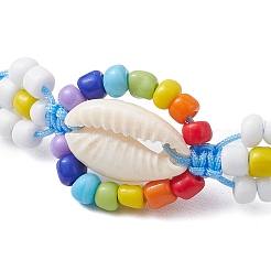 Bracciali di perline intrecciate con conchiglie di ciprea e semi di vetro&nbsp;BJEW-JB11081-04
