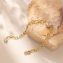 Bracciali Figaro a maglie ovali in acciaio inossidabile 304 con pavé di zirconi cubici trasparenti per donna.&nbsp;WG79883-01