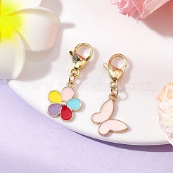 Colgante decorativo de aleación de esmalte con forma de mariposa y flor&nbsp;HJEW-JM02362