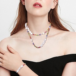 3 pezzo di conchiglia naturale e fiore di perle di plastica e collane di perline di vetro e bracciale elasticizzato&nbsp;SJEW-SW00010-05