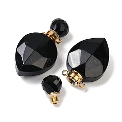 Natürlicher Obsidian facettierter Tropfenflaschenanhänger&nbsp;G-A225-02G-07