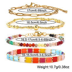 Ensembles de bracelets extensibles en laiton et perles de verre colorées&nbsp;TV5355