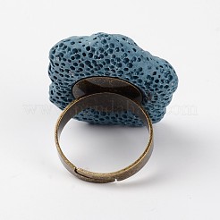 Verstellbare Nuggets Lavastein Edelstein Fingerringe&nbsp;RJEW-I013-09