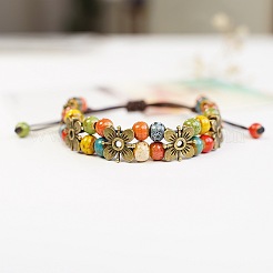 Bracelets tressés en alliage et perles de porcelaine faites à la main&nbsp;WG53770-01