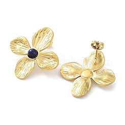 Boucles d'oreilles à tige en forme de fleur de lapis-lazuli naturel&nbsp;EJEW-L267-001G-10