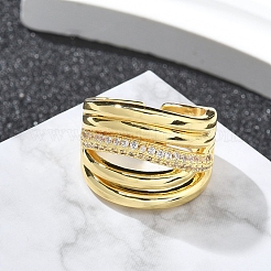 Offene Manschettenfingerringe aus Messing mit Mikropflaster und Zirkonia für Damen&nbsp;RJEW-M028-81G