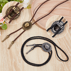 2 stücke 2 farben westlichen zink-legierung bolo tie cowboy hut lasso pu lederband halsketten&nbsp;NJEW-WR0001-03