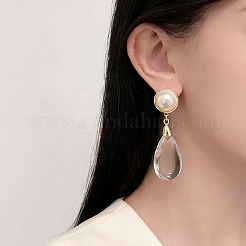 Orecchini a lobo rotondi in ottone e perle sintetiche&nbsp;WG00083-01