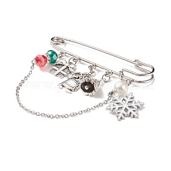 Boîte-cadeau de noël et flocon de neige et breloques du père noël broche en épingle à nourrice en alliage&nbsp;JEWB-TA00001