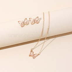 Conjuntos de collares y aretes colgantes de hierro con rhinestone acrílicos de mariposa para mujer&nbsp;WGFFCAF-06