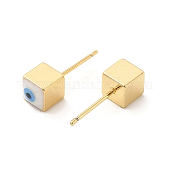 Cubo placcato di lunga durata con orecchino a bottone malocchio smaltato&nbsp;EJEW-E272-01G-03