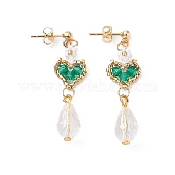 Cuore di vetro con orecchini pendenti con fiore acrilico&nbsp;EJEW-MZ00077