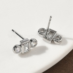 Pendientes rectangulares con micropavé de latón redondo y plano de circonitas cúbicas transparentes&nbsp;EJEW-G452-12P