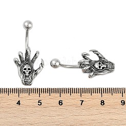 Bauchnabelringe mit Totenkopf und Teufelshand aus chirurgischem Edelstahl 316&nbsp;EJEW-G416-12AS