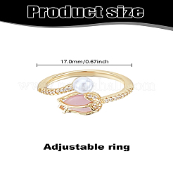 1 Stück minimalistischer offener Ring mit Perlen und Mikropavé-Diamanten für Damen&nbsp;RJEW-LP0008-20