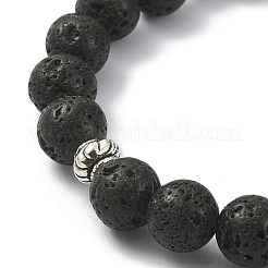 Bracciale elasticizzato con perline di roccia lavica naturale e ciondoli in lega&nbsp;BJEW-JB09477