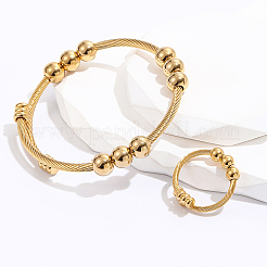 Conjuntos de brazalete y anillo de dedo trenzado de acero inoxidable 201&nbsp;GX8915-1